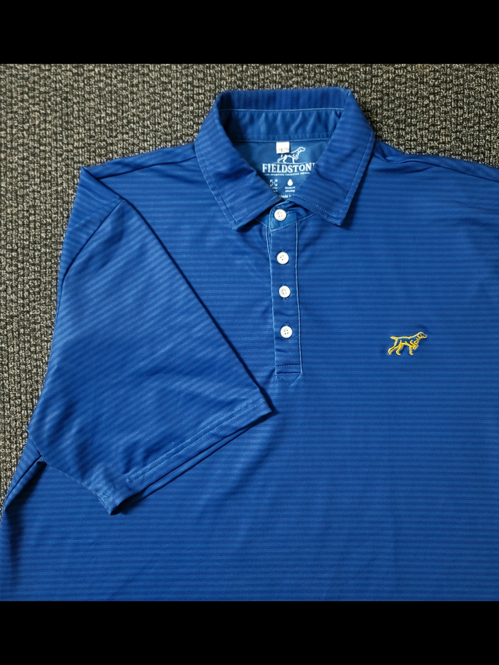 Fieldstone Performance Polo 4 Way Stretch Blue Stripe Pattern Men's Large